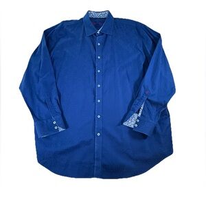 Robert Graham Men's Blue Long Sleeve Shirt Size 2XL, Red detail inside